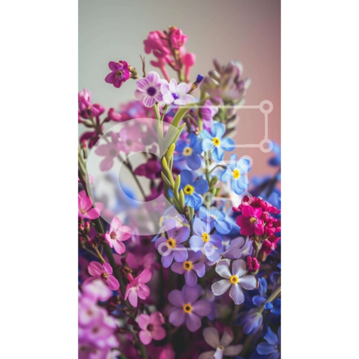 Puzzle din lemn Intrahome, set 25 piese, design flori multicolore, dimensiuni 10x10 cm, cutie din lemn wenge.