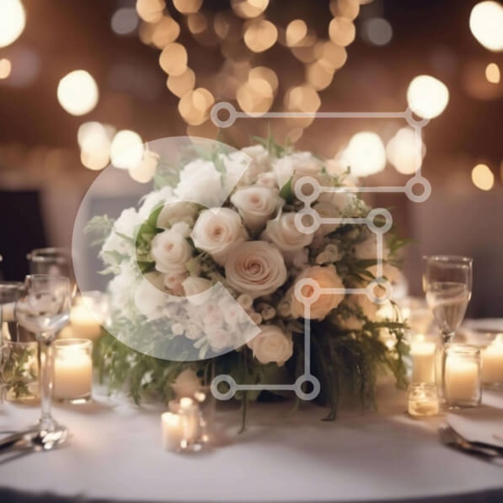 Puzzle din lemn Intrahome, 10x10 cm, 25 piese, design cu masa alba, flori si lumanari, cutie din lemn wenge