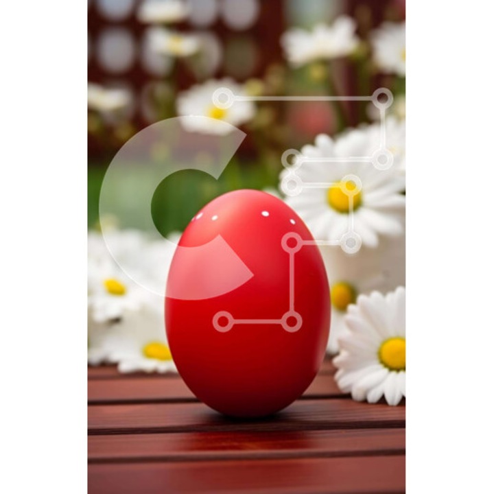 Puzzle din lemn Intrahome, 25 piese, imagine cu minge rosie si perle albe pe masa din lemn, 10x10 cm, cutie din lemn wenge