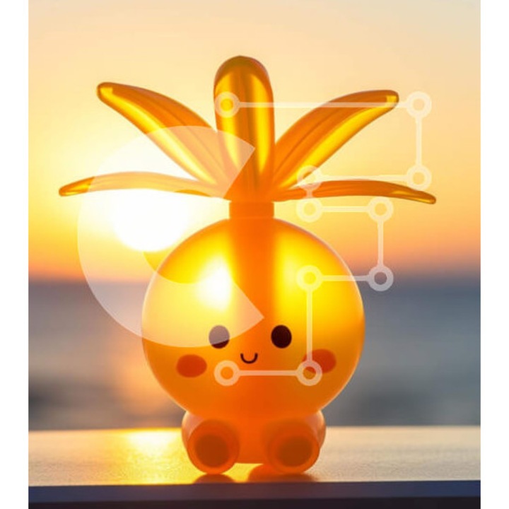 Puzzle din lemn Intrahome, ananas galben pe masa, 25 piese, 10x10 cm, cutie din lemn wenge