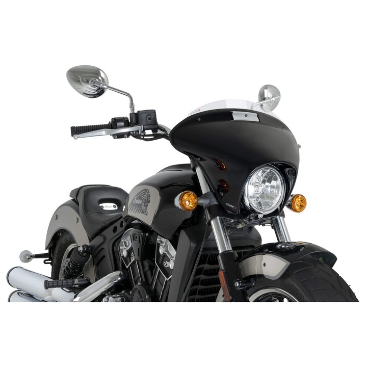 Спортно предно стъкло PUIG batwing SML прозрачно, размери 365x480mm, ABS гланцов черен държач, включен монтажен комплект