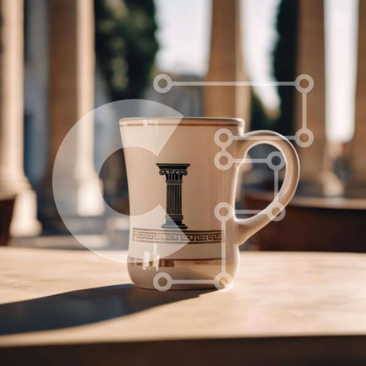 Puzzle din lemn Intrahome, 25 piese, imagine cu cana de cafea pe masa, 10x10 cm, cutie din lemn wenge