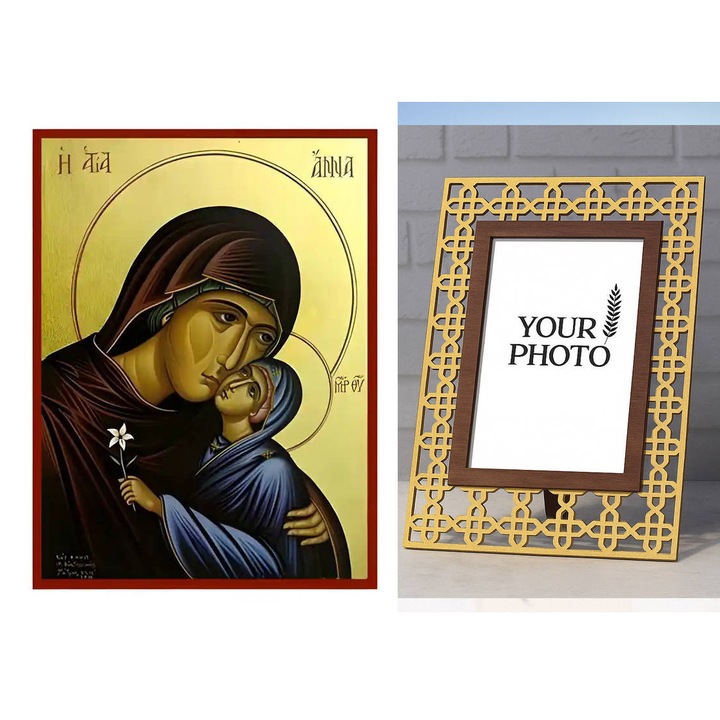 Icoana ortodoxa Agia Anna, Intrahome, 10x7 cm, lemn, cu rama aurie