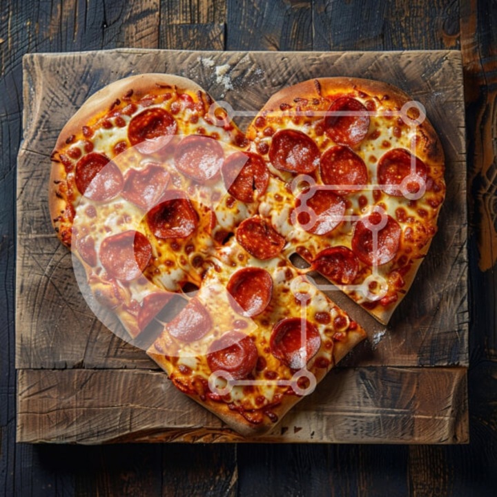 Puzzle din lemn Intrahome - Pitsa Pepperoni in forma de inima, 10x10 cm, 25 piese, cutie din lemn