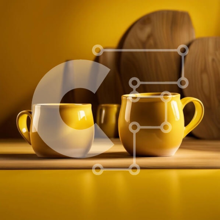 Puzzle din lemn Intrahome, imagine cu doua cani galbene pe masa rustica, 10x10 cm, 25 piese, cutie din lemn wenge.