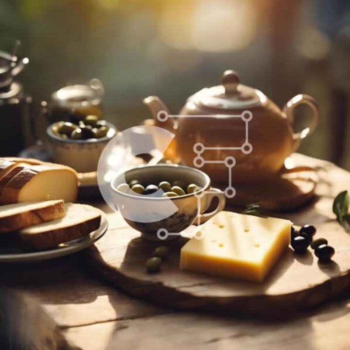 Puzzle din lemn Intrahome, masa cu alimente, 25 piese, 10x10 cm, cutie din lemn wenge