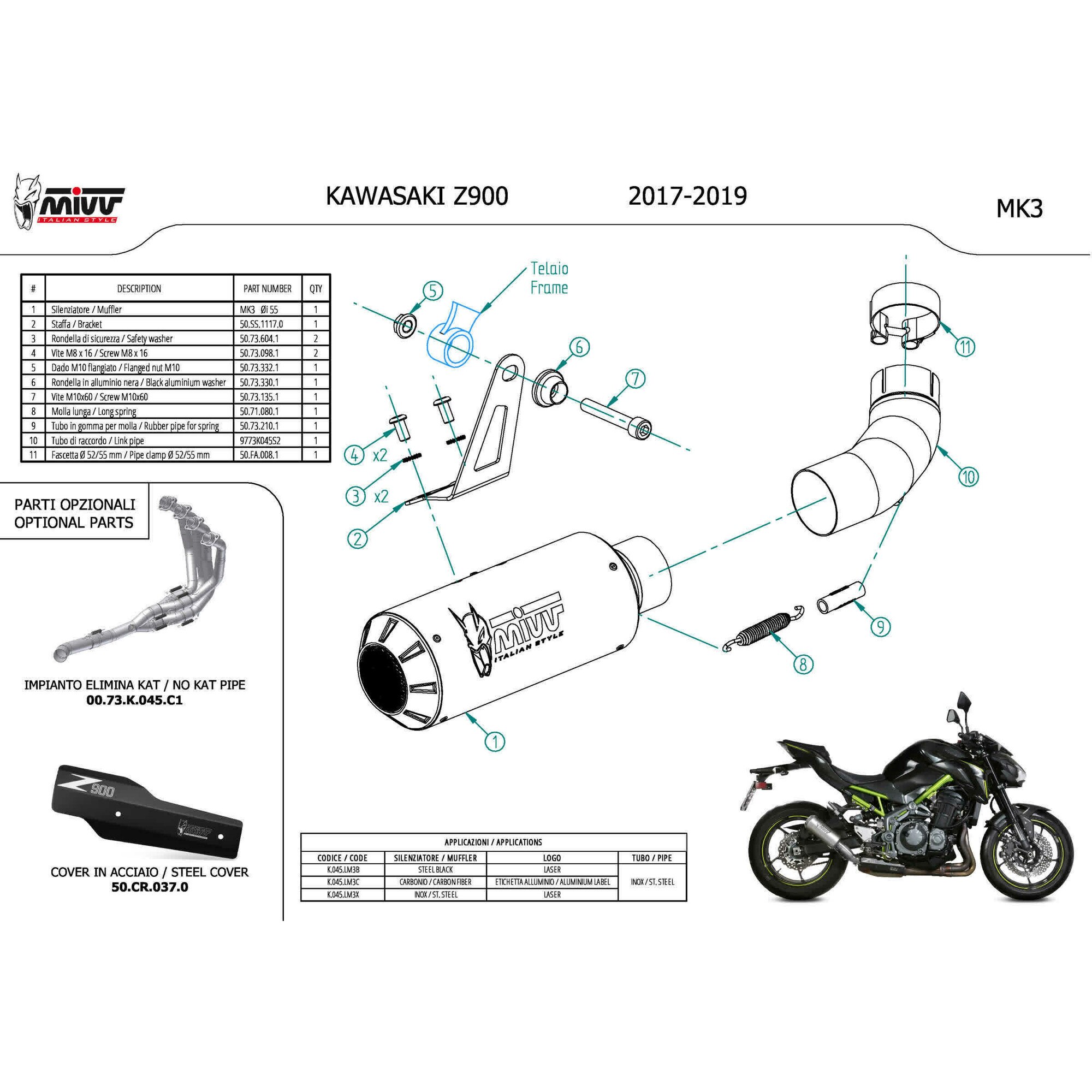 【モコ】ベントー Esapament MIVV Mk3 Slip-on pentru Kawasaki Z900, carbon lucios