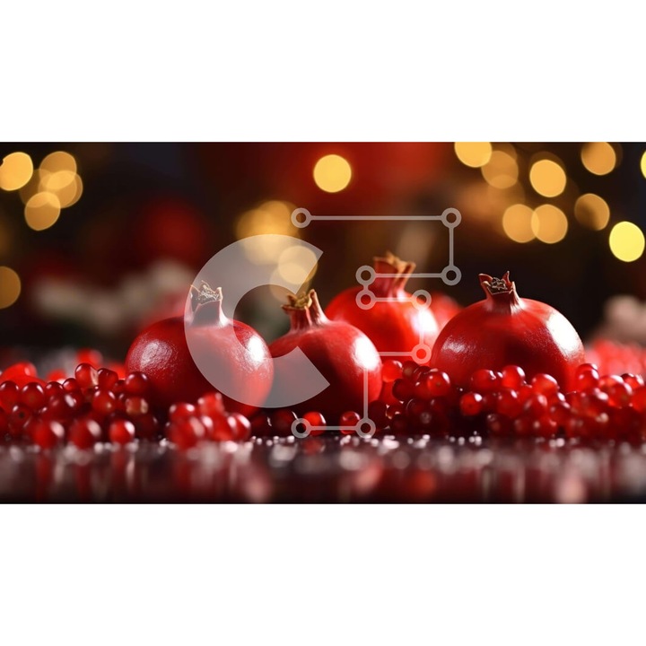 Puzzle din lemn Intrahome, 25 piese, rosii rodii pe o masa cu lumini, 10x10 cm, cutie din lemn wenge