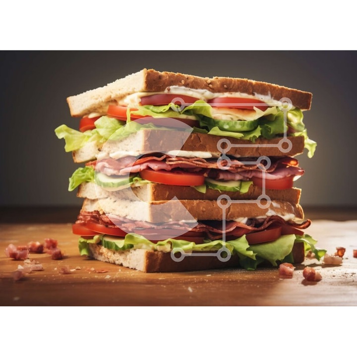 Puzzle din lemn Intrahome - Stoiba cu sandvisuri pe masa, 25 piese, 10x10 cm, cutie din lemn wenge