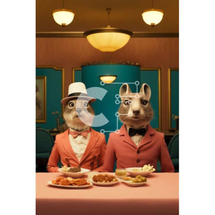 Puzzle din lemn Intrahome - Doi soimi la masa, 10x10 cm, 25 piese, cutie din lemn wenge