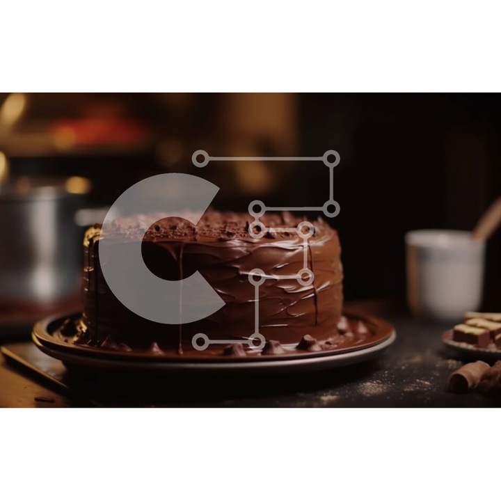 Puzzle din lemn Intrahome, tort de ciocolata pe masa cu vedere, 10x10 cm, 25 piese, cutie din lemn wenge
