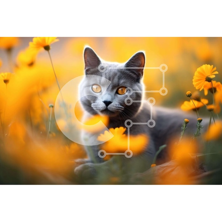 Puzzle Intrahome, 10x10 cm, 25 piese, imagine pisica, cutie din lemn wenge