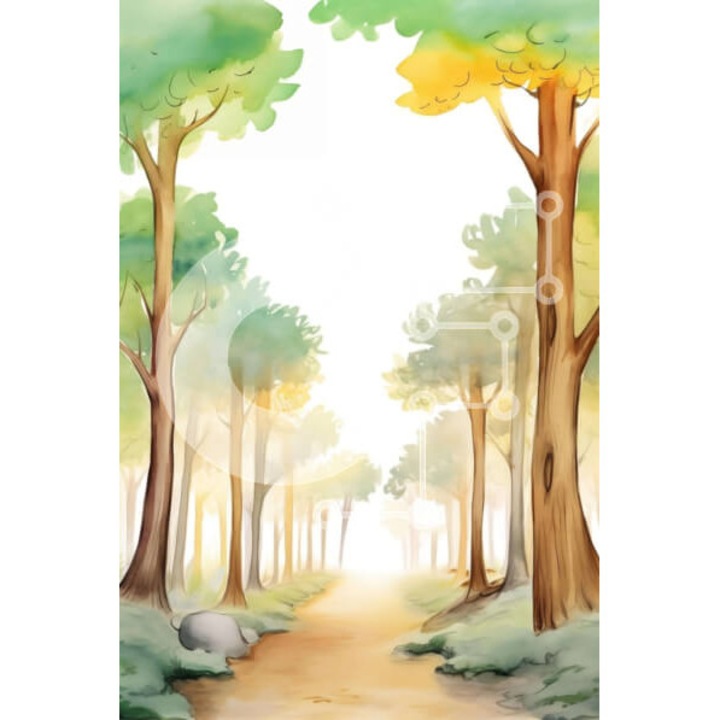 Puzzle din lemn Intrahome, imagine cu peisaj forestier idilic, 25 piese, 10x10 cm, cutie din lemn wenge.