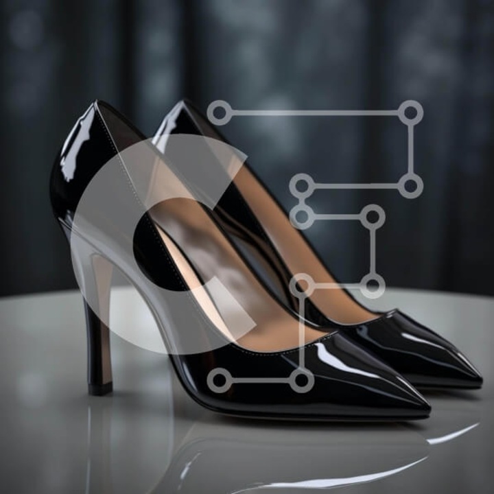 Puzzle din lemn Intrahome, 10x10 cm, 25 piese, imagine cu pantofi negri pe masa de sticla, cutie din lemn wenge