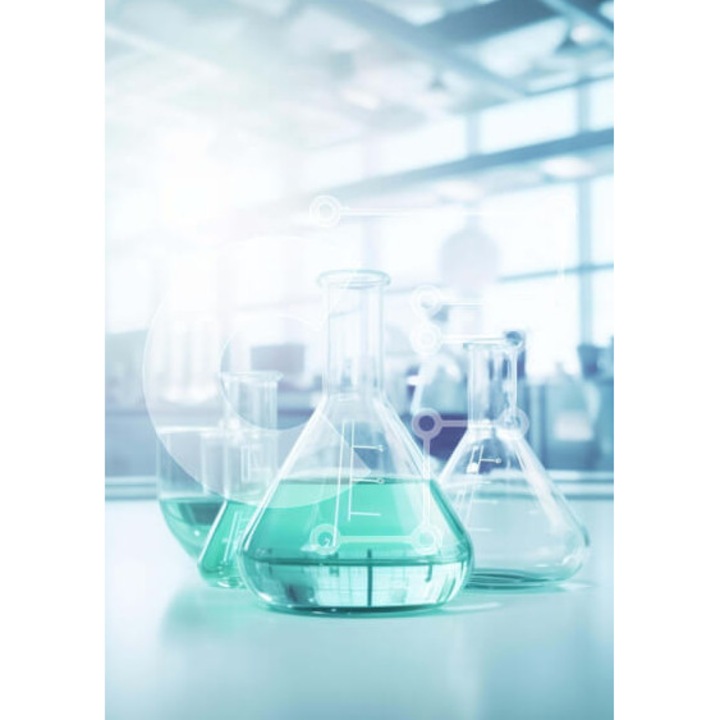 Puzzle din lemn Intrahome, 10x10 cm, 25 piese, trei pahare verzi pe masa de laborator, cutie din lemn wenge