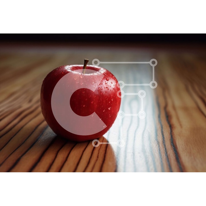 Puzzle din lemn Intrahome, melo rosu pe masa din lemn, 25 piese, dimensiuni 10x10 cm, set in cutie de lemn wenge