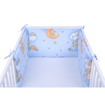 Set 2 aparatoare laterale patut 180X35 cm Urs pe scara albastru Set 2 aparatoare laterale patut 180X35 cm Urs pe scara albastru