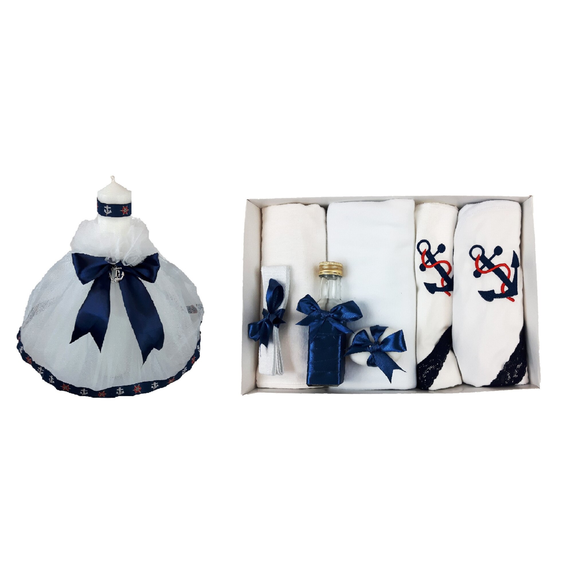 Set botez doua piese, motiv marinar pentru baieti-fete