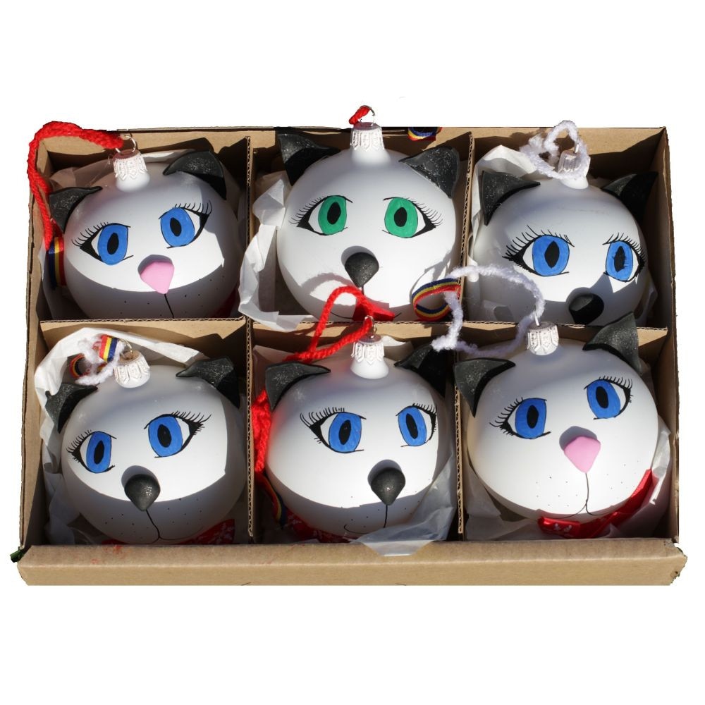Globuri brad cu pisici, globuri handmade de Craciun