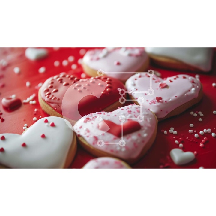 Puzzle din lemn Intrahome, 25 piese, design inimioare pe masa rosie, 10x10 cm, cutie din lemn wenge