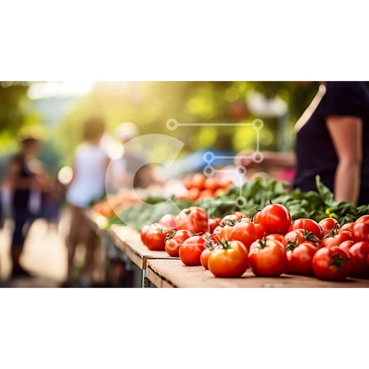 Puzzle din lemn Intrahome, 25 piese, legume si fructe pe masa, 10x10 cm, cutie din lemn wenge