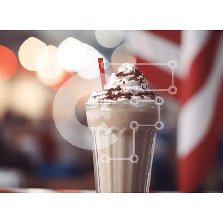 Puzzle din lemn Intrahome - Milkshake pe masa cu steagul american, 10x10 cm, 25 piese, set in cutie de lemn wenge