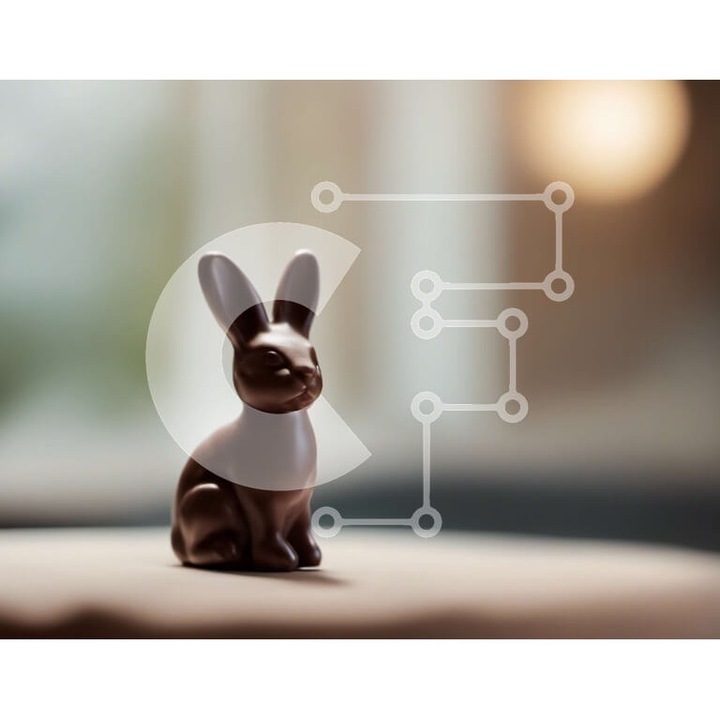 Puzzle din lemn Intrahome, micro efigie de ciocolata pe masa goala, 10x10cm, 25 piese, cutie din lemn wenge