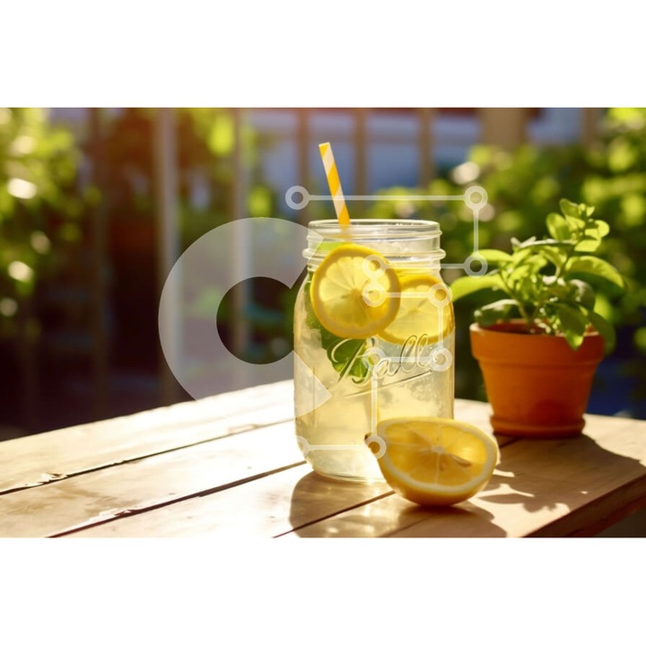 Puzzle din lemn Intrahome, imagine pahar de limonada pe masa, 25 piese, 10x10 cm, cutie din lemn wenge