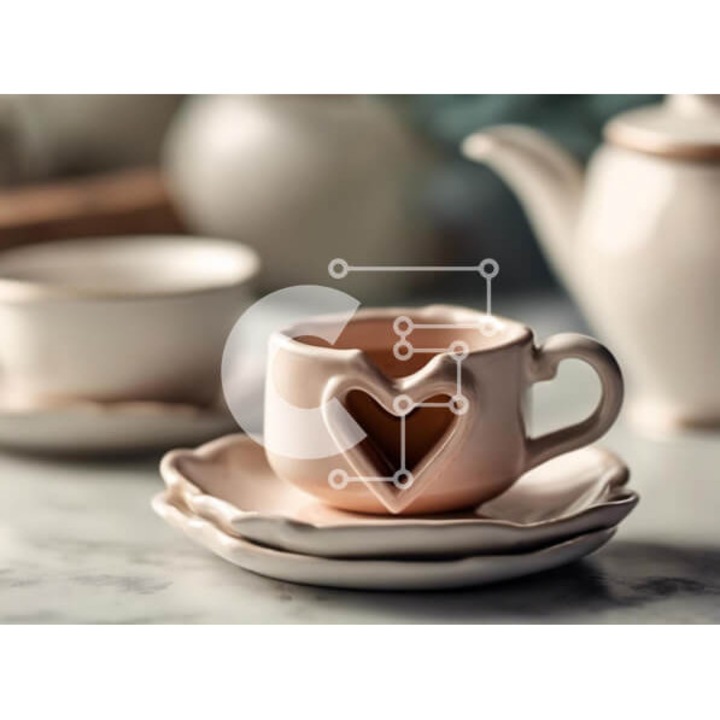 Puzzle din lemn Intrahome, set compus din 25 piese, design set ceai pe masa din marmura, 10x10cm, cutie din lemn wenge.