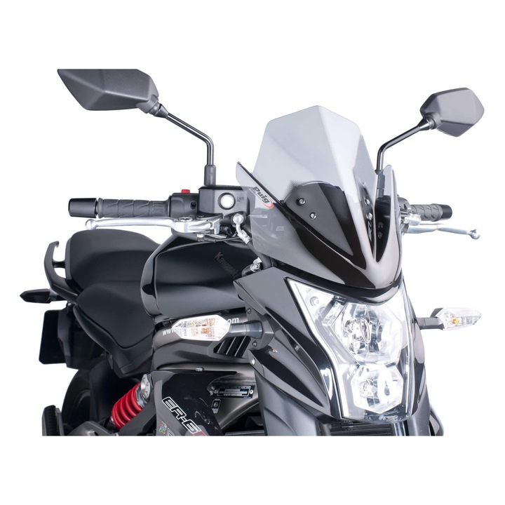 PUIG füstszínű szélvédő motorkerékpárhoz, 360x330mm, megnövelt magasság 95mm, UV-álló, könnyen felszerelhető, Kawasaki er-6n modellhez