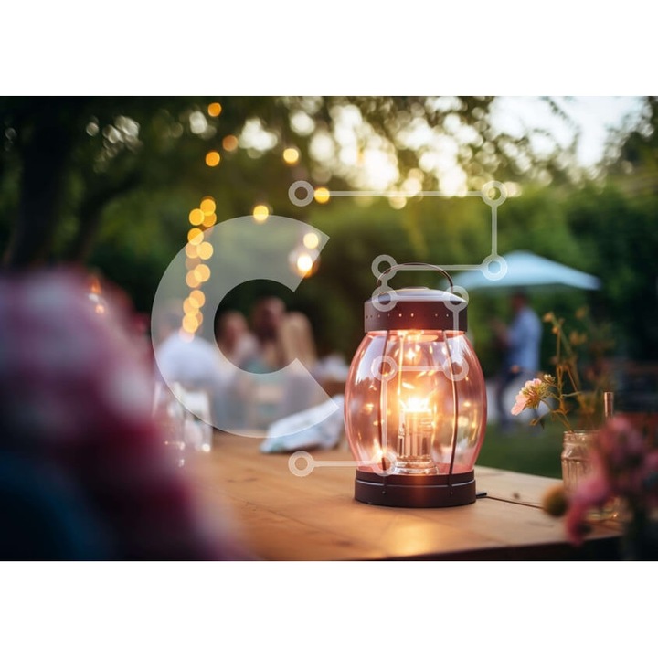 Puzzle din lemn Intrahome, 10x10 cm, 25 piese, imagine cu masa si lanterna, cutie din lemn wenge