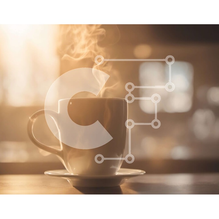 Puzzle din lemn Intrahome, 25 piese, imagine cu cafea alba pe masa de lemn, dimensiuni 10x10 cm, cutie din lemn wenge.