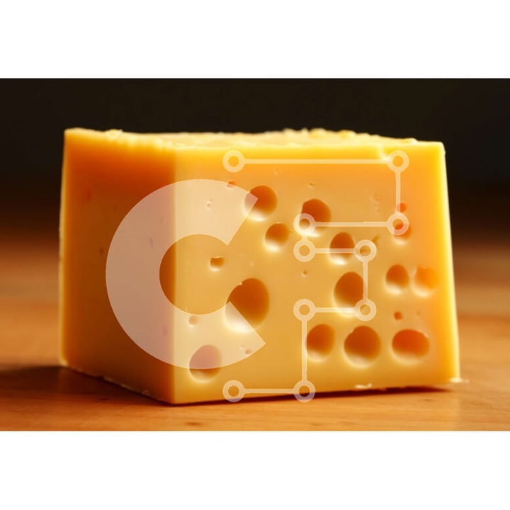 Puzzle din lemn Intrahome, imagine cu branza galbena pe masa rustica, 10x10 cm, 25 piese, set in cutie de lemn wenge