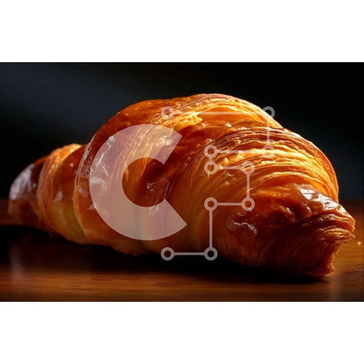Puzzle din lemn Intrahome, imagine krouasan pe masa, 25 piese, 10x10 cm, cutie din lemn wenge