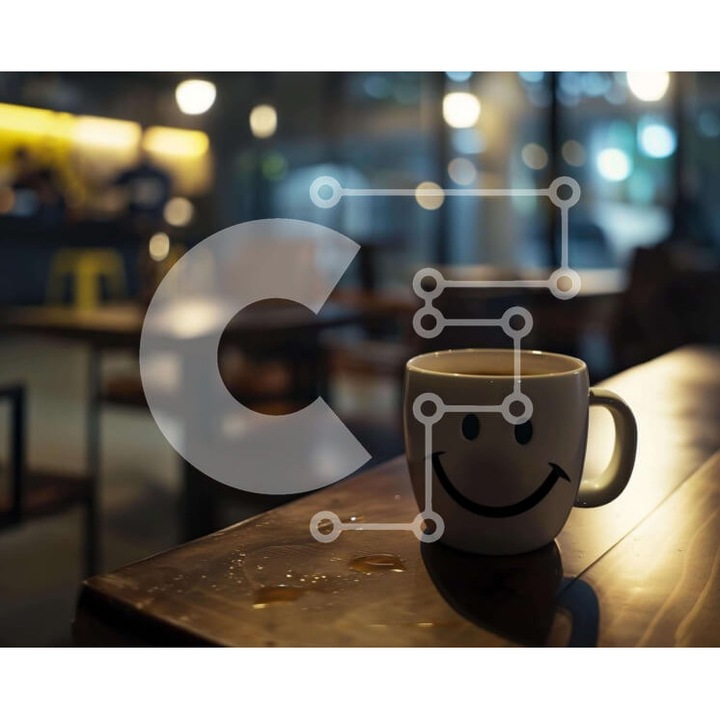 Puzzle din lemn Intrahome - imagine cu cafea pe masa, 25 piese, 10x10 cm, cutie din lemn wenge