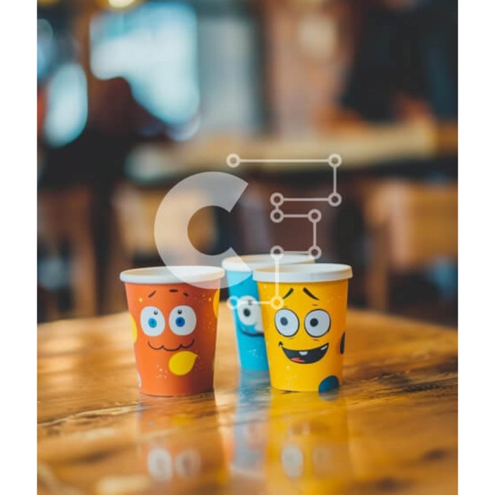 Puzzle din lemn Intrahome, 10x10cm, 25 piese, set cu 3 pahare colorate pe masa, cutie din lemn wenge