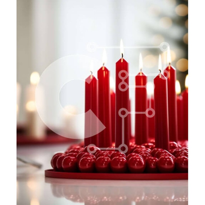 Puzzle din lemn Intrahome, 25 piese, imagine cu lumanari rosii pe masa decorata, 10x10 cm, cutie din lemn wenge