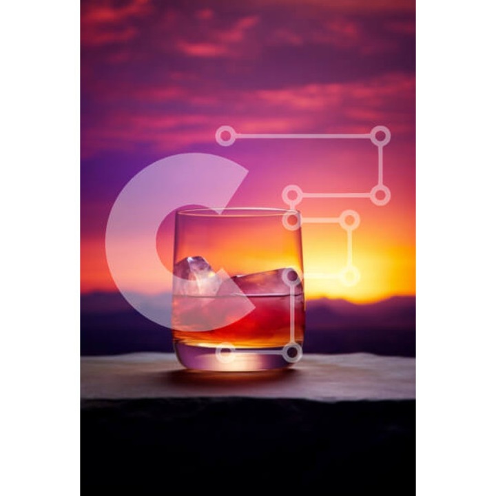 Puzzle din lemn Intrahome, poterie whisky cu pagakia pe masa de lemn, 10x10 cm, 25 piese, set in cutie de lemn wenge