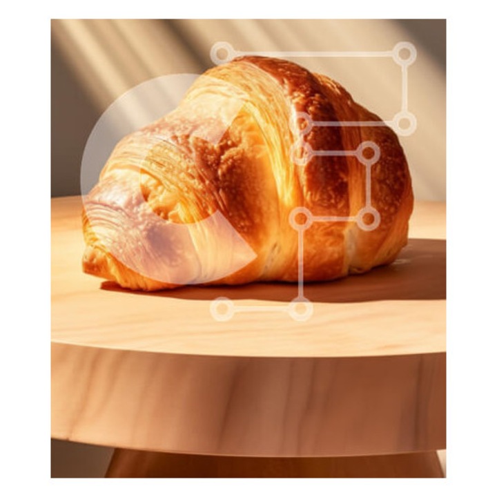 Puzzle din lemn Intrahome - Krouasan pe masa, 25 piese, 10x10 cm, cutie din lemn wenge