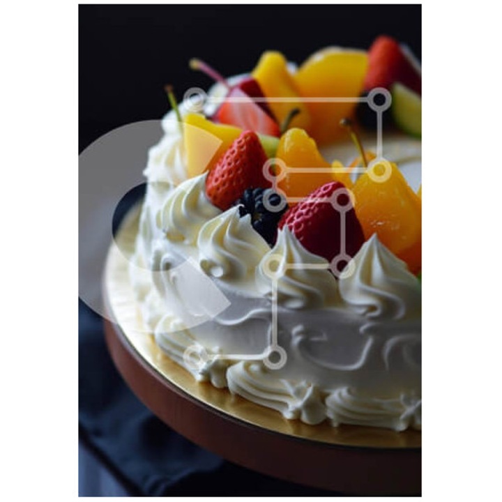 Puzzle din lemn Intrahome, tort decorat cu fructe, 25 piese, 10x10cm, cutie din lemn wenge