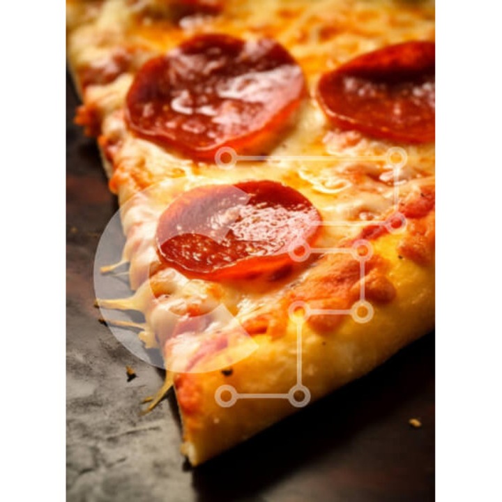 Puzzle din lemn Intrahome, plan cu pizza pepperoni, 10x10 cm, 25 piese, cutie din lemn wenge
