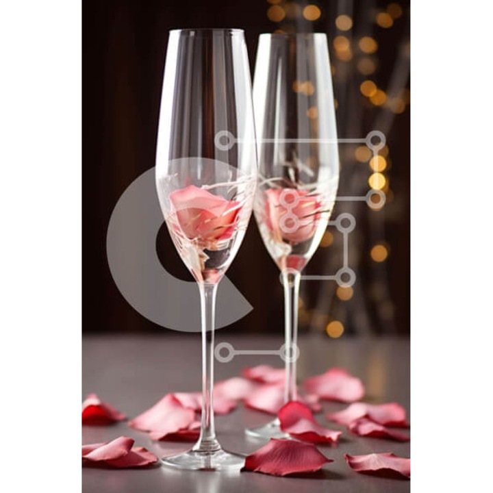 Puzzle din lemn Intrahome, 25 piese, imagine cu doua pahare de vin alb pe masa din lemn, 10x10 cm, cutie din lemn wenge