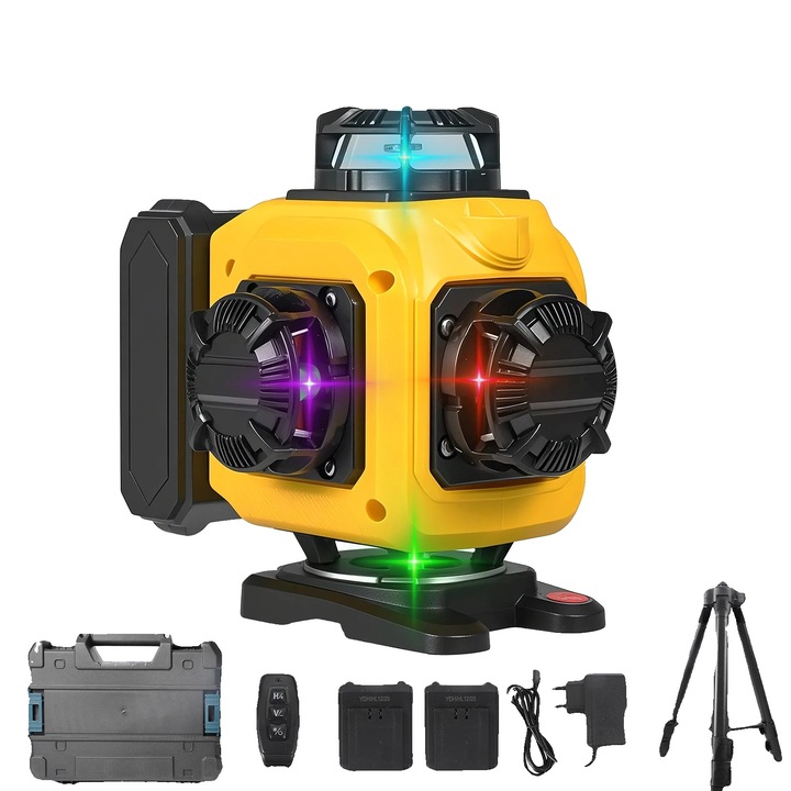 16 vonalas lézeres szintező, 360°-ban forgatható talp, 2 akkumulátor, 30 m, pontosság 7 m +/- 1 mm