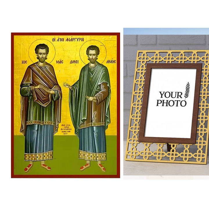 Icoana ortodoxa, Intrahome, Sf. Anargyroi, lemn, 10x7 cm