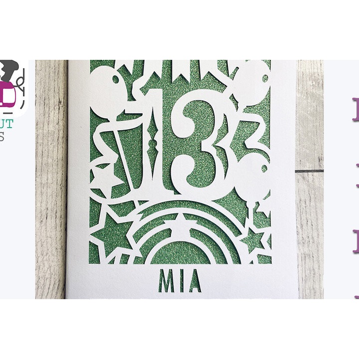 Felicitare genethlion, Intrahome, 13e karta, 15x15 cm, din plywood 3mm-4mm, pentru diakosmesi si DIY