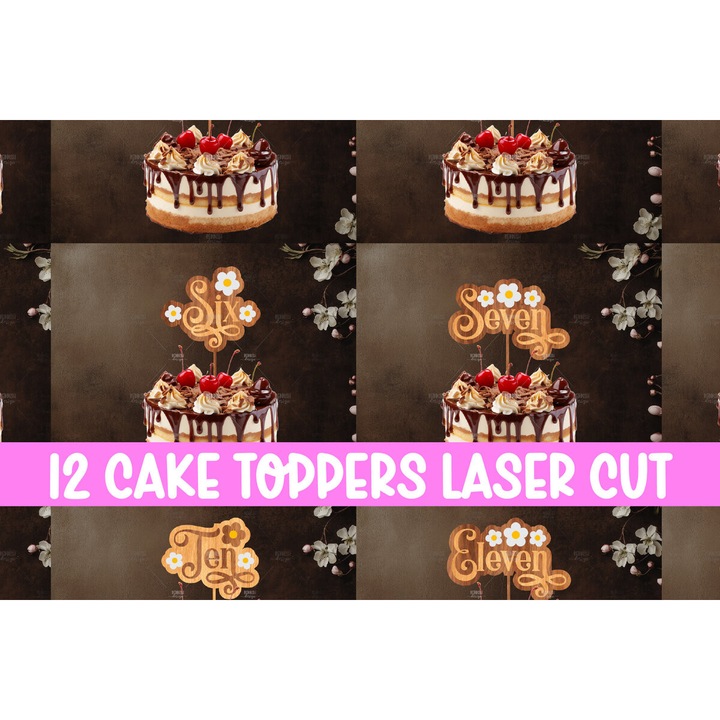 Set 12 Baby Cake Toppers, Intrahome, 15x15 cm, din plywood 3mm-4mm, pentru decorare si proiecte DIY