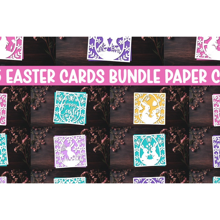 Set 15 carti de felicitare din lemn pentru Paste, Intrahome, 15x15 cm, din plywood 3mm-4mm