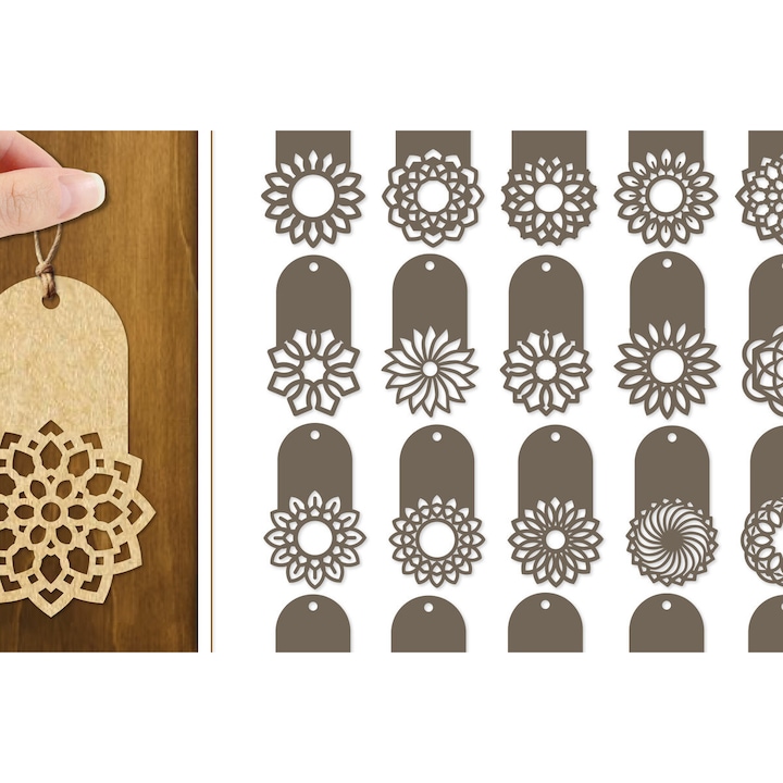 Set 20 etichete din lemn pentru decorare, Intrahome, 30x20 cm, din plywood 3mm-4mm