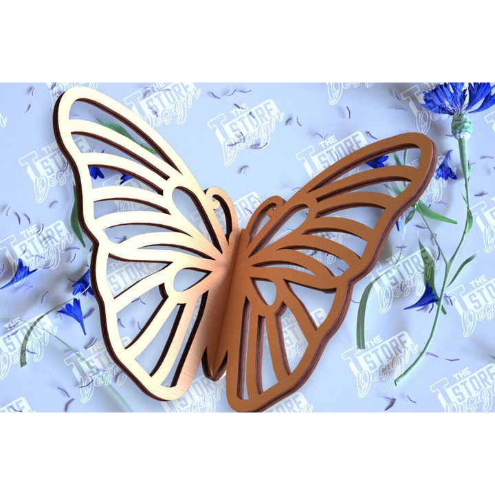 Fluture 3D din lemn, Intrahome, design de vara, 30x20 cm, pentru decoratiuni si proiecte DIY