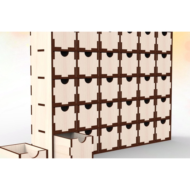 Organizer cu 30 sertare, Intrahome, din plywood, 30x20 cm, ideal pentru decorare si proiecte DIY